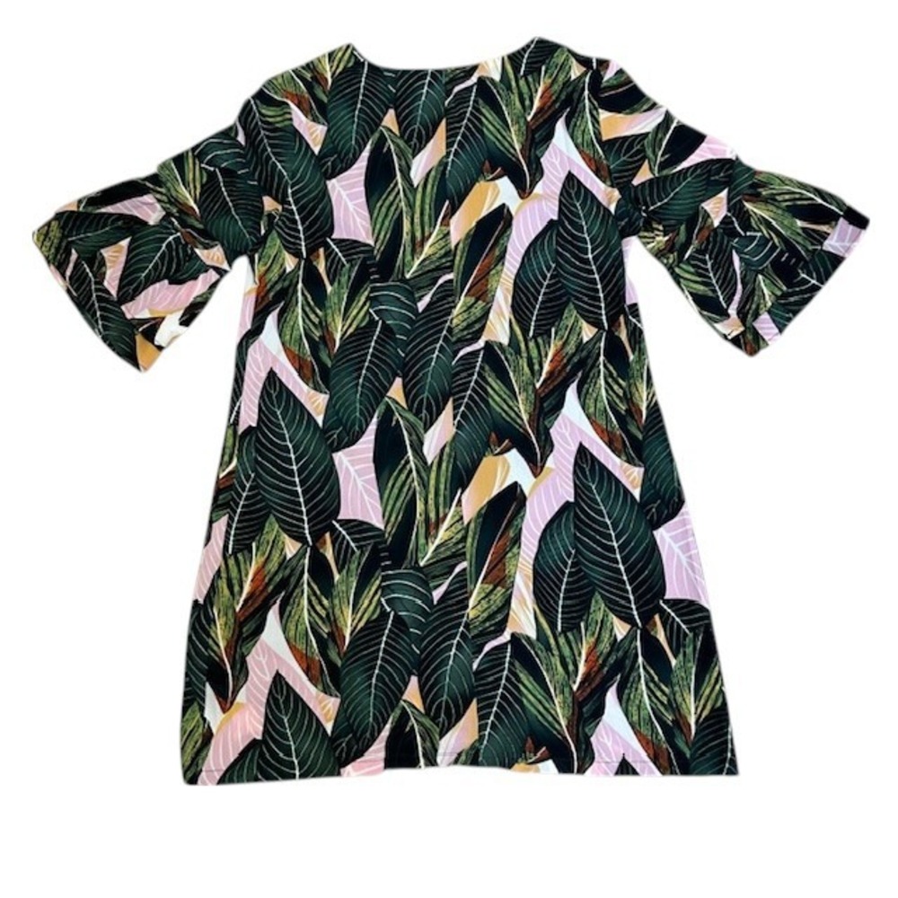 NWT Belongsci Leaf Print V-Neck Dress Bell Sleeve Bohemian Mini Dress Sz‎ Lg - Picture 10 of 16